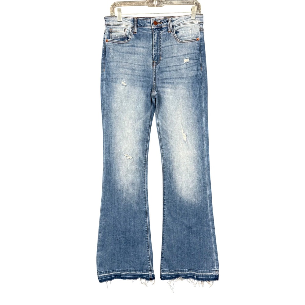 Harper Heritage Jeans Womens 28 Blue High Rise Flare Released Raw Hem Distressed